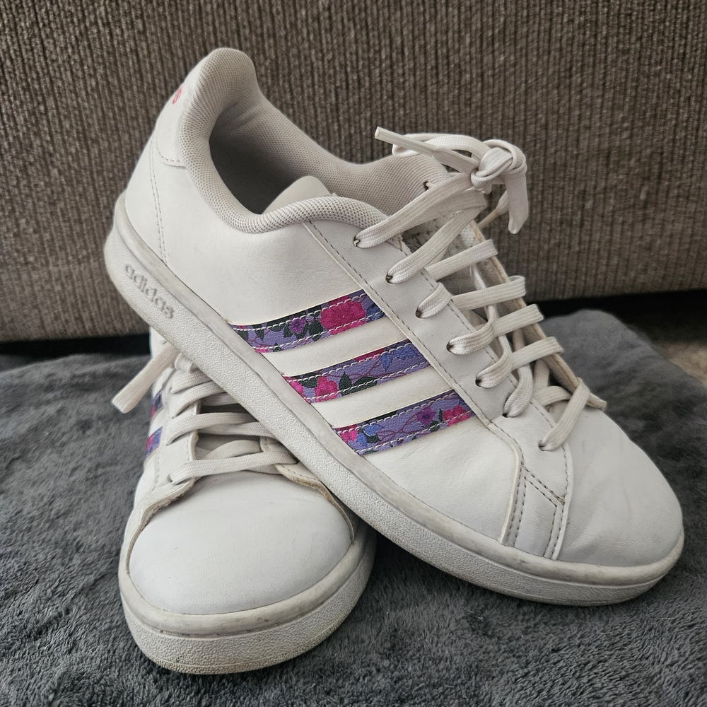 Adidas Women's White Sneakers with Floral Stripes